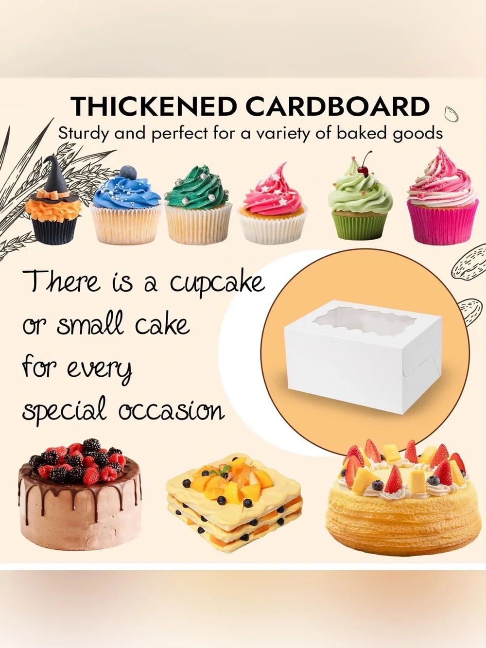 White Cupcake and Pastry Gift Boxes with Window - 8 Pack